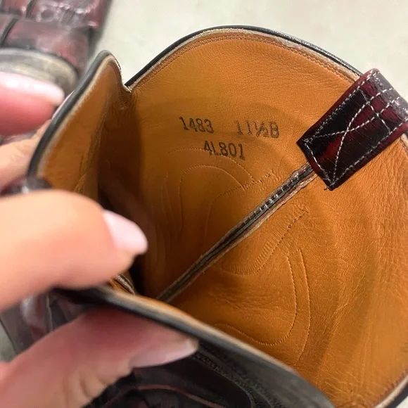 Men’s Vintage Lucchese Gavin Burgundy Red Cherry Cowboy Boots Western 11.5 B - Picture 8 of 10